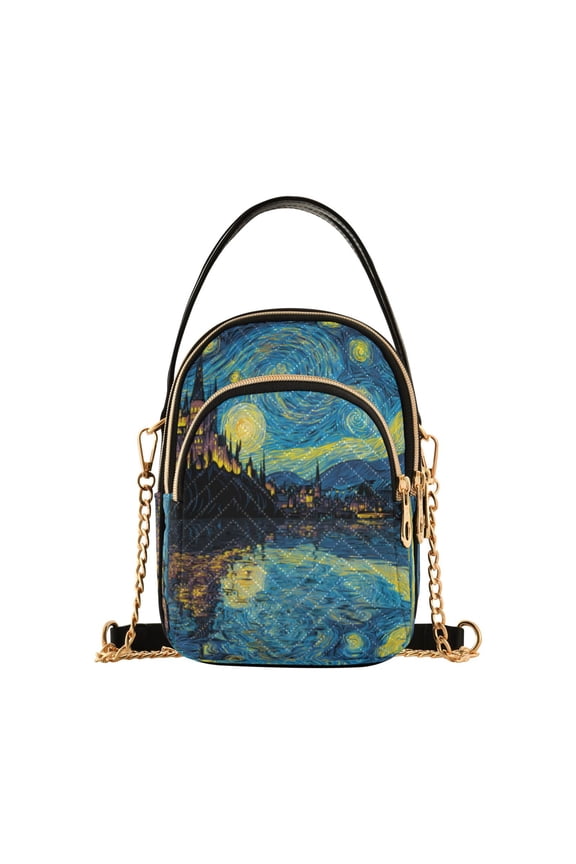 Leather Handbag Crossbody Bag Starry Sky Style Castle
