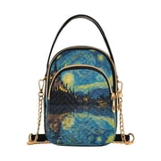 Leather Handbag Crossbody Bag Starry Sky Style Castle