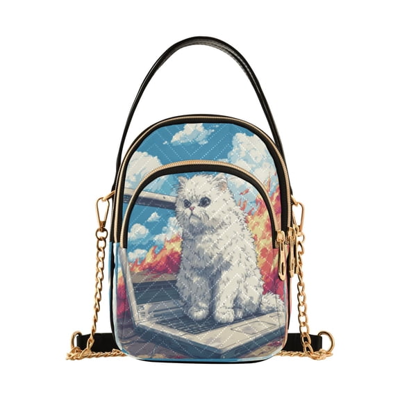 Leather Handbag Crossbody Bag Super Angry Cat