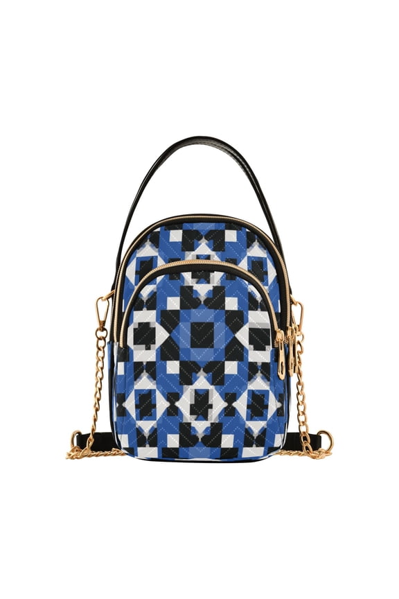 Leather Handbag Crossbody Bag Tricolor Symmetrical Plaid