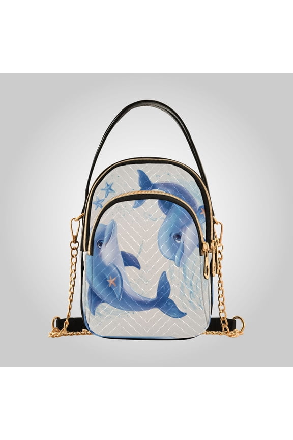 Leather Handbag Crossbody Bag Two Cute Dolphins Pattern