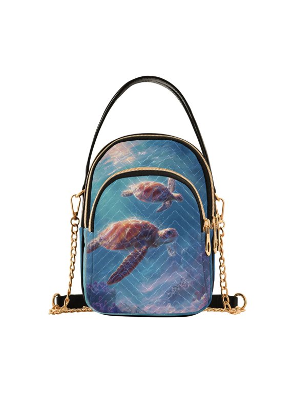 Leather Handbag Crossbody Bag Two Cute Turtles