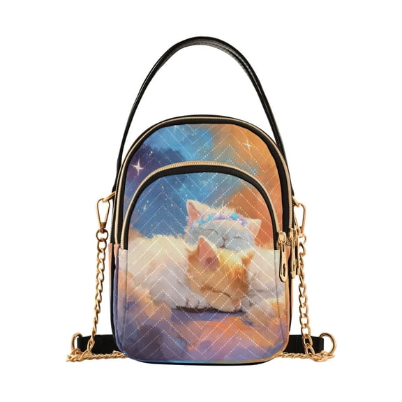 Leather Handbag Crossbody Bag Two Lovely Cats