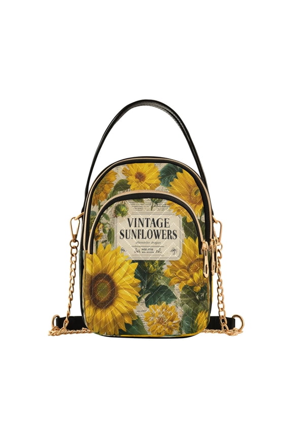 Leather Handbag Crossbody Bag Vintage Poster Sunflowers
