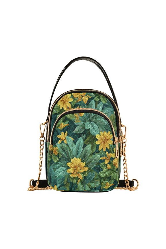 Leather Handbag Crossbody Bag Yellow Chrysanthemum