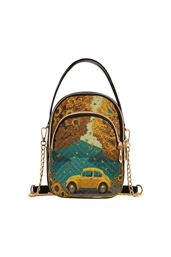 Leather Handbag Crossbody Bag Yellow Vintage Sedan