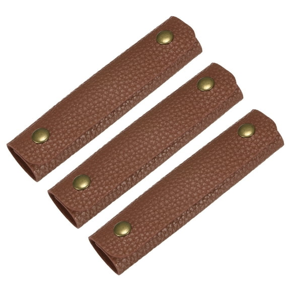 Uxcell 3Pcs Leather Handle Wrap with 2 Metal Clasps for Suitcases,Brown