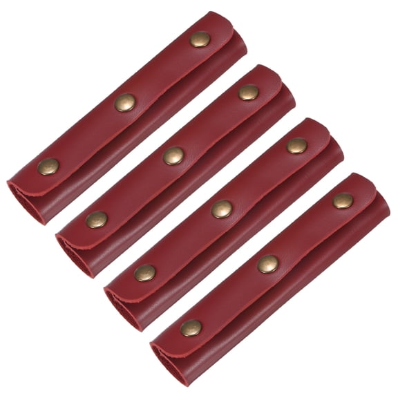 Uxcell 4Pcs Leather Handle Wrap with 3 Metal Clasps for Suitcases,Wine Red