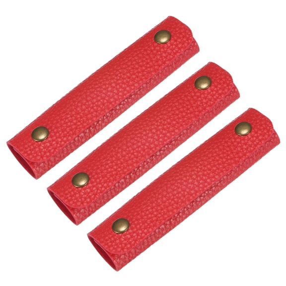 Uxcell 3Pcs Leather Handle Wrap with 2 Metal Clasps for Suitcases,Red