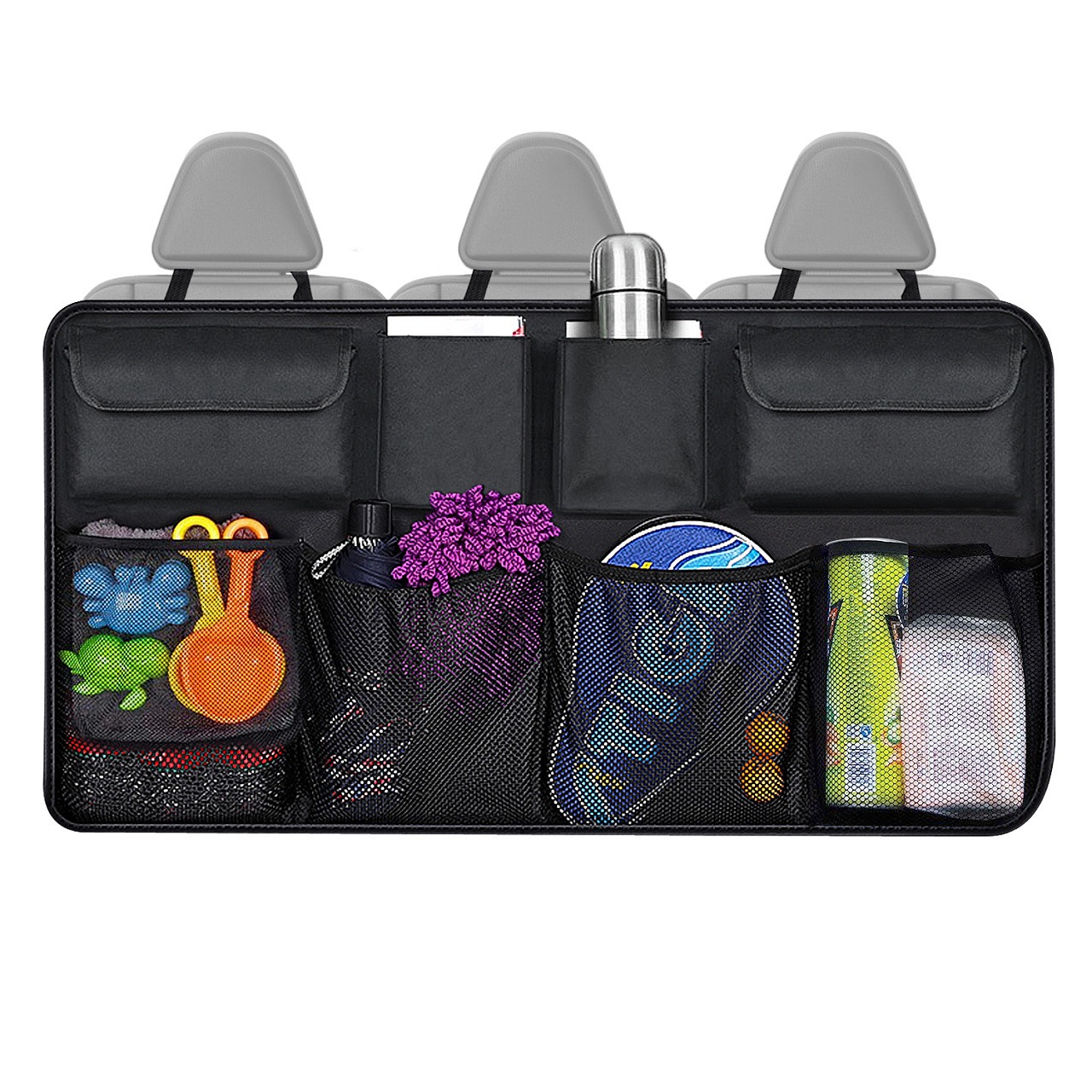 Leather Hanging Trunk Organizer for Car SUV – Large Waterproof Backseat Storage Bag with Multiple Compartments, Foldable Car Storage Organizer