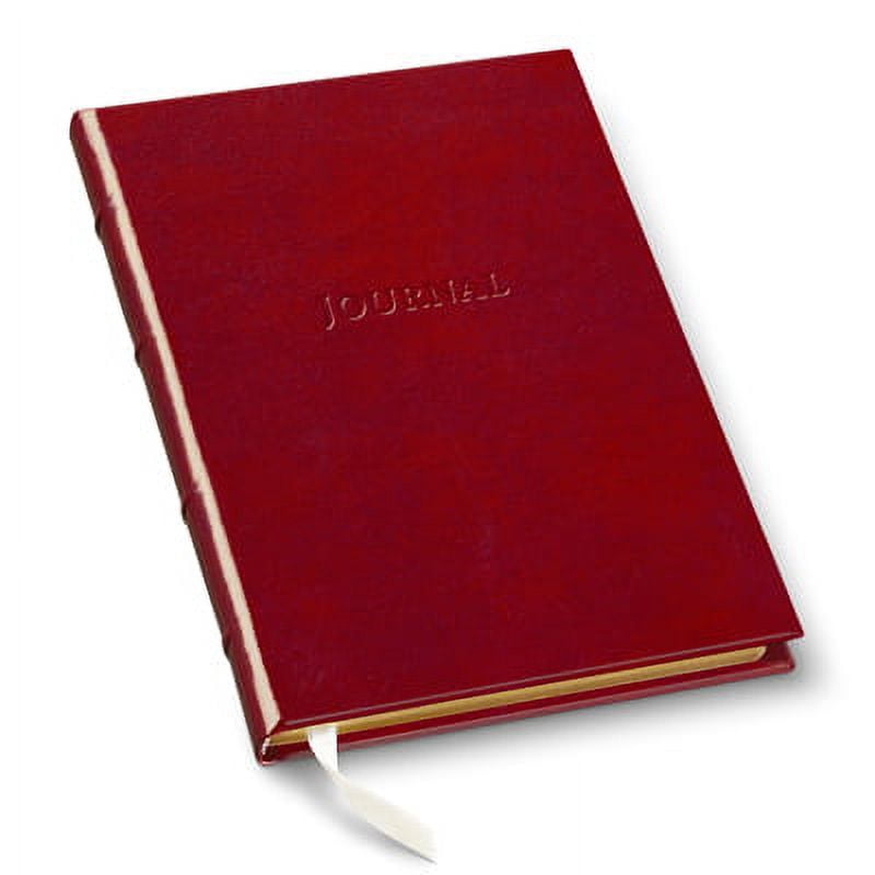 Leather Hard Cover Desk Journal by Gallery Leather, 8" x  5.5", 192 Gold Gilded Ruled Pages, Ribbon Bookmarker, Acadia Deep Red