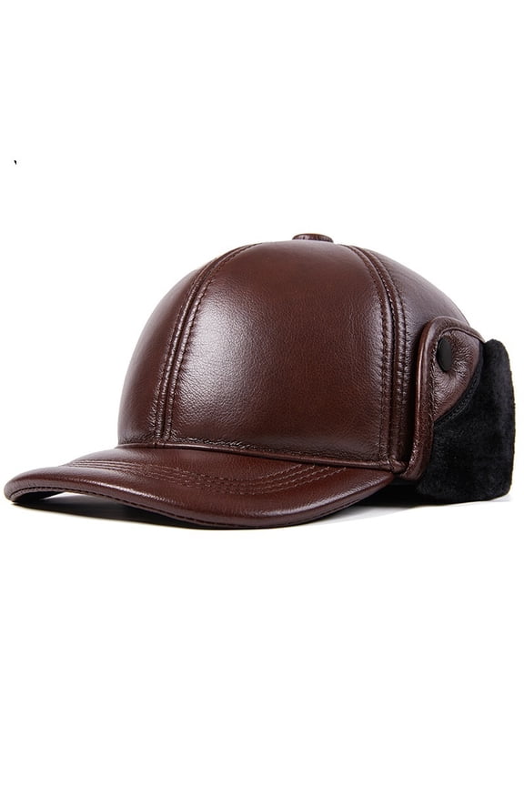 Leather Hat Men's Flat Cap Sheepskin Leather Army Hats Thick Warm Earmuffs Cap Velvet Dad's Cap Winter ,Soft Feel