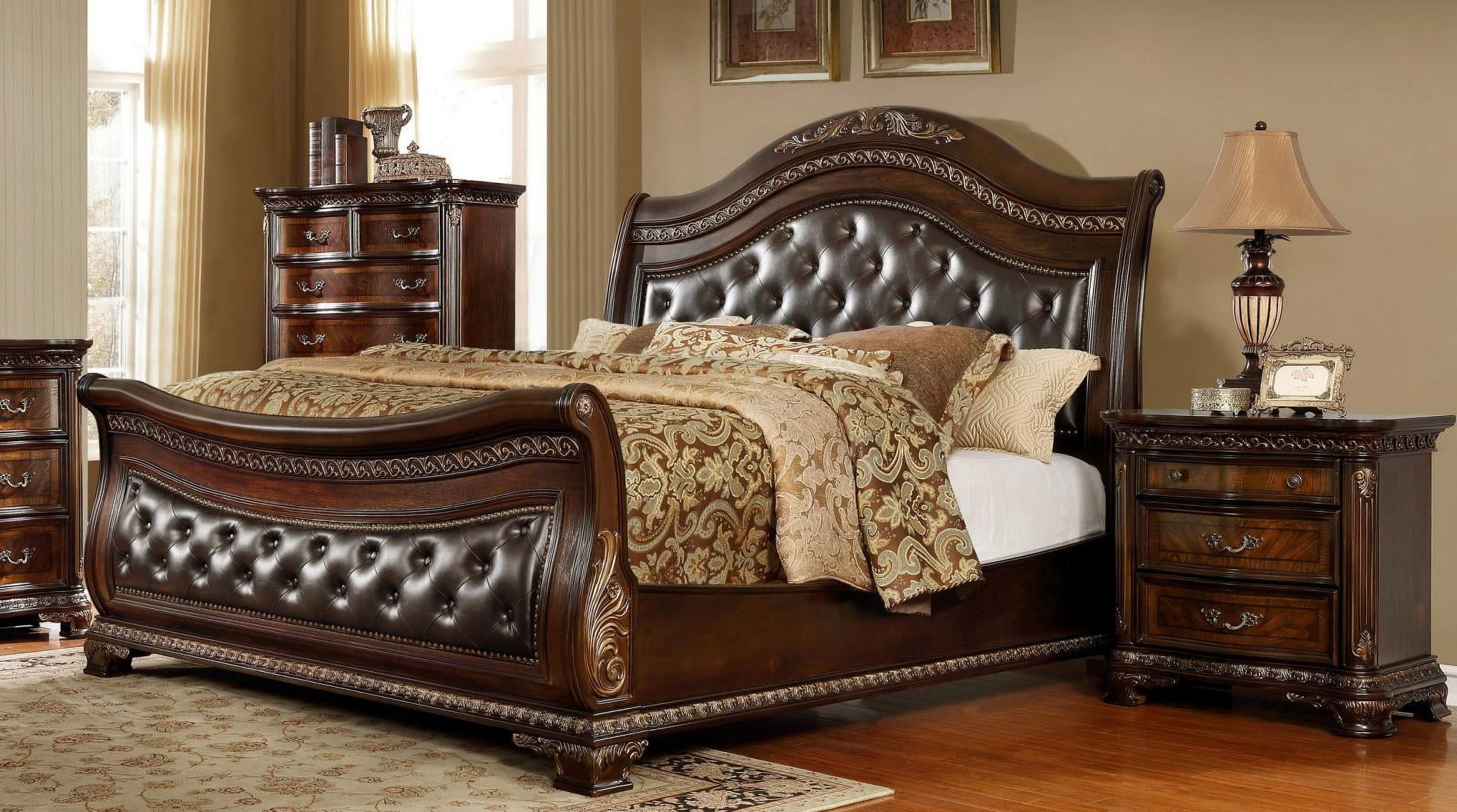 Leather Headboard Sleigh King Size Bedroom Set 3Pcs McFerran B9588 ...