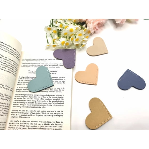 Leather Heart Bookmark with Book Accessories, 6 Pieces
