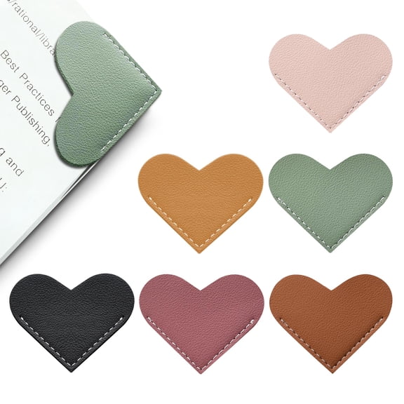 Leather Heart Bookmarks - 6 Pieces Cute Book Marks Lovers Gifts | Corner Bookmark Page Markers | Bookish Reading Teachers Women| Office Home Supplies Accessories Stationary