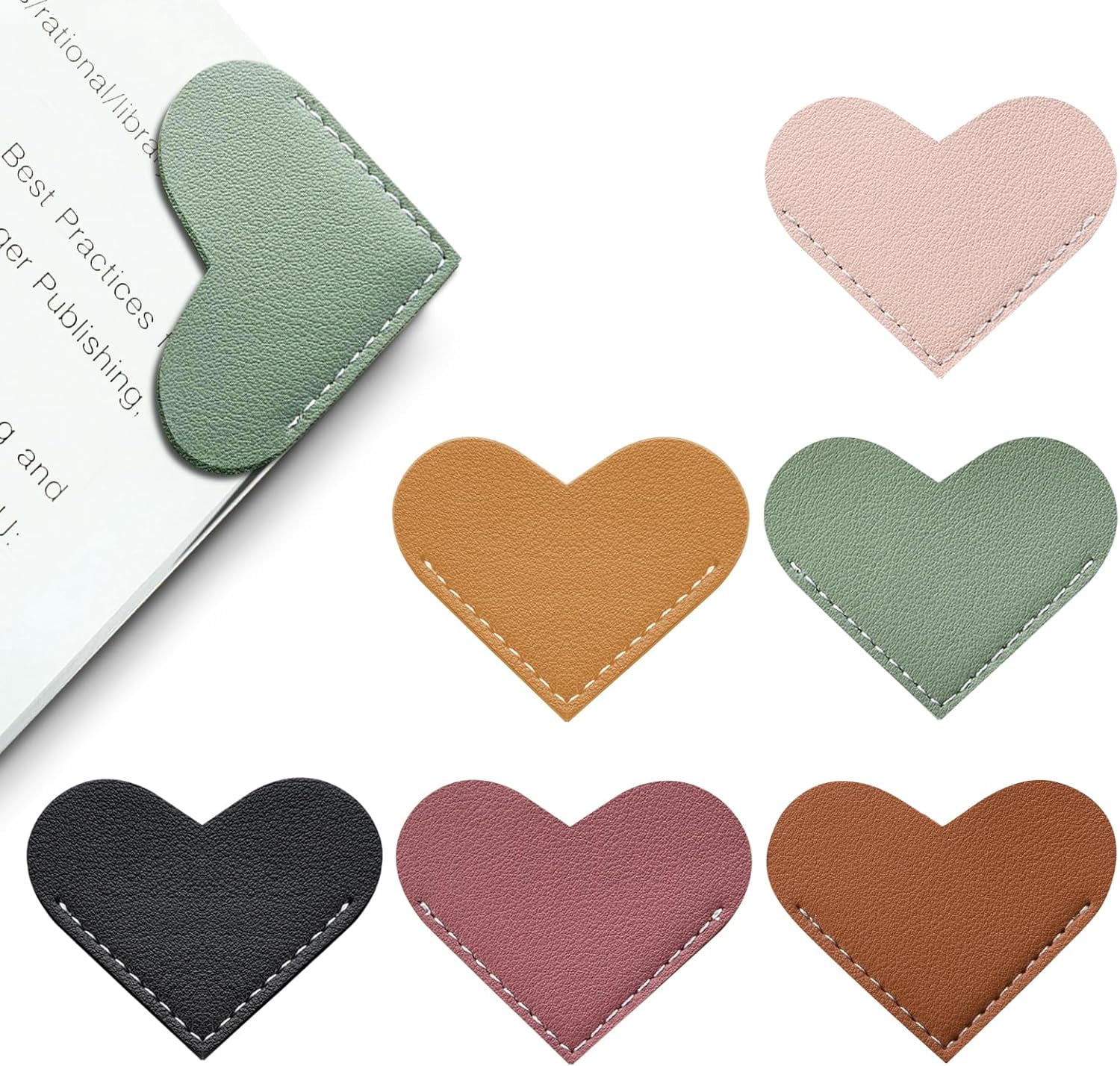 Leather Heart Bookmarks - 6 Pieces Cute Corner Page Book Marks for Teachers Students Reading Lovers, School Office Home Supplies (Heart（6pcs）)
