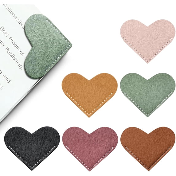 Leather Heart Bookmarks - Winjeto 6 Pieces Cute Corner Page Book Marks for Teachers Students Book Reading Lovers, for School Office Home Supplies (Heart(6pcs))
