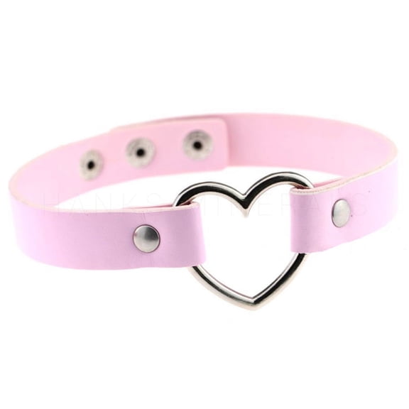Leather Heart Choker Collar Punk Goth Adjustable Rivet Necklace Love O-Ring