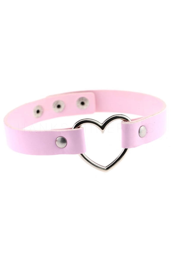 Leather Heart Choker Collar Punk Goth Adjustable Rivet Necklace Love O-Ring