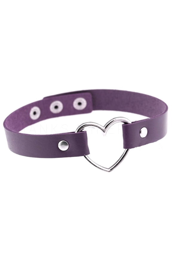 Leather Heart Choker Collar Punk Goth Adjustable Rivet Necklace Love O-Ring