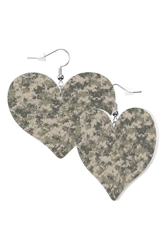 Leather Heart Earrings Dangle For Women Army Pixel Camouflage Love Earrings Drop For Women