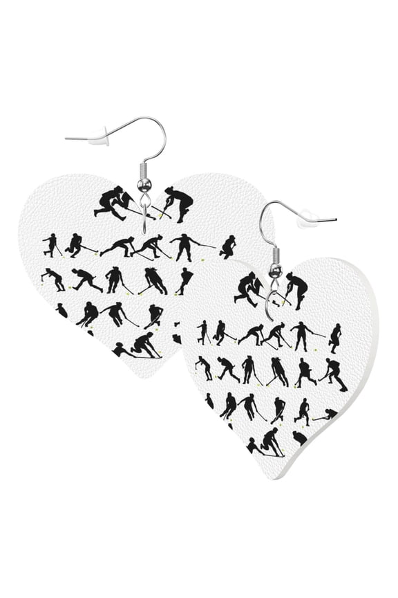 Leather Heart Earrings Dangle For Women Field Hockey Love Earrings Drop For Women