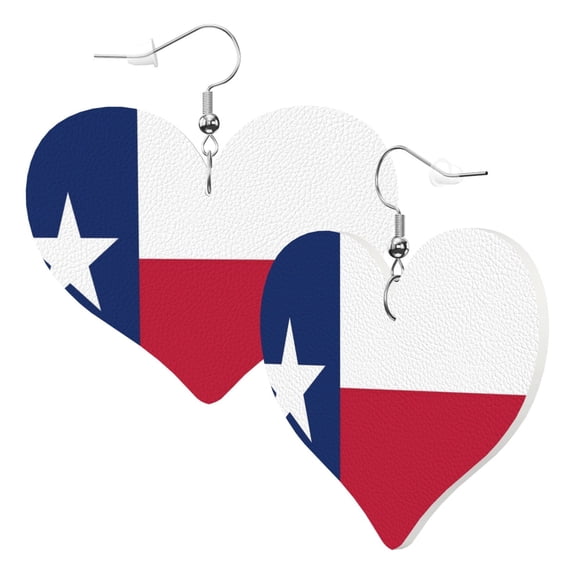 Leather Heart Earrings Dangle For Women One Star Us Flag Texas Love Earrings Drop For Women