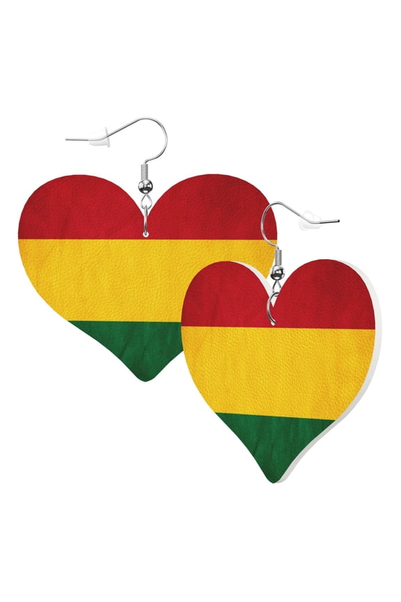 Heart Shaped Leather Earrings Reggae Rasta Flag Leather Earrings Jewelry Gifts For Women