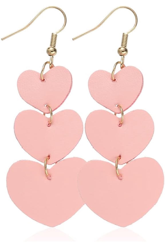 Leather Heart Earrings for Women Lightweight Love Heart Drop Earrings Multilayer Faux Leather Heart Shape Earrings Hook Jewelry Valentine'S Day Gifts