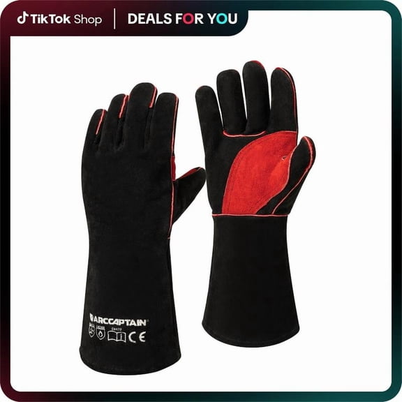 Leather Heat/Fire Resistant 16 Inches Gloves for Welding (Stick, Mig, Tig), Forge, BBQ, Grill, Fireplace, Wood Stove, Furnace, Oven, Pot Bakeware