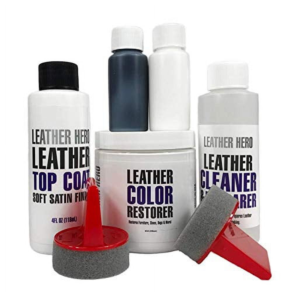 Leather Hero Color Restorer Complete Repair Kit- Refinish, Recolor, & Renew Leather & Vinyl Sofa, Purse, Shoes, Auto Car Seats, Couch 4oz (Black)
