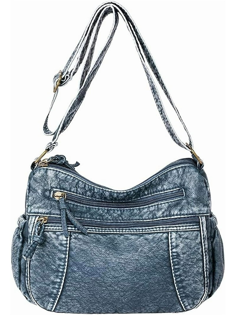 Euphrates Leather Hobo Bag Women Retro Denim Crossbody Purse