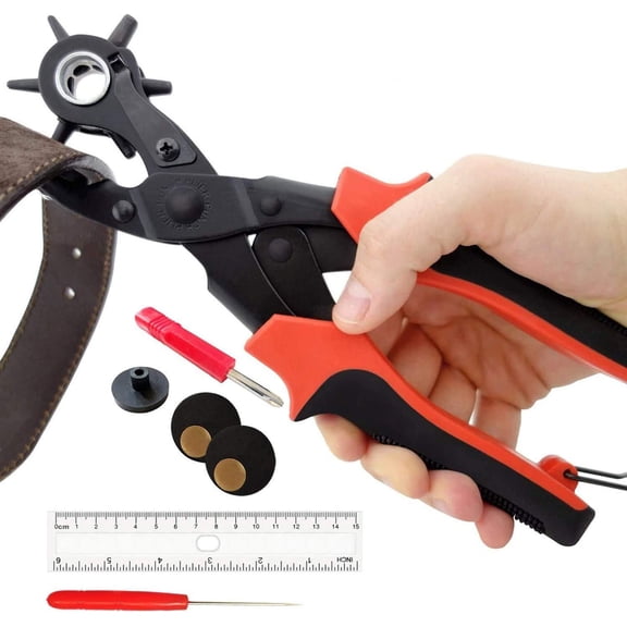 Leather Hole Punch Kit, Labor-Saving and Durable Multi Hole Sizes Maker Tool, with 6 Round Hole Sizes Rotary Puncher, for Belt, H