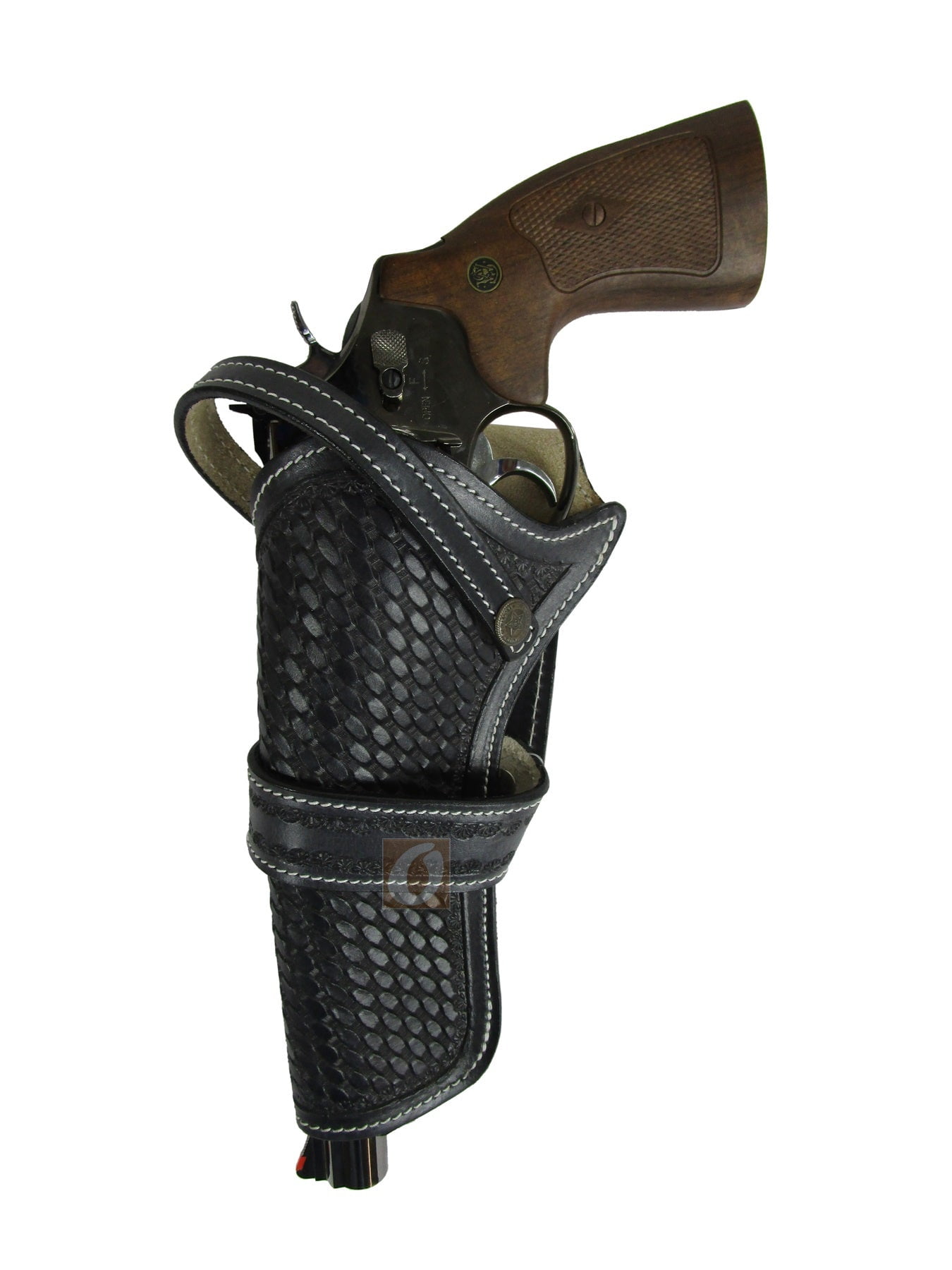 Leather Holster Basket Tooled Long Barrel Western Gun Cover Black Color - Left Handed