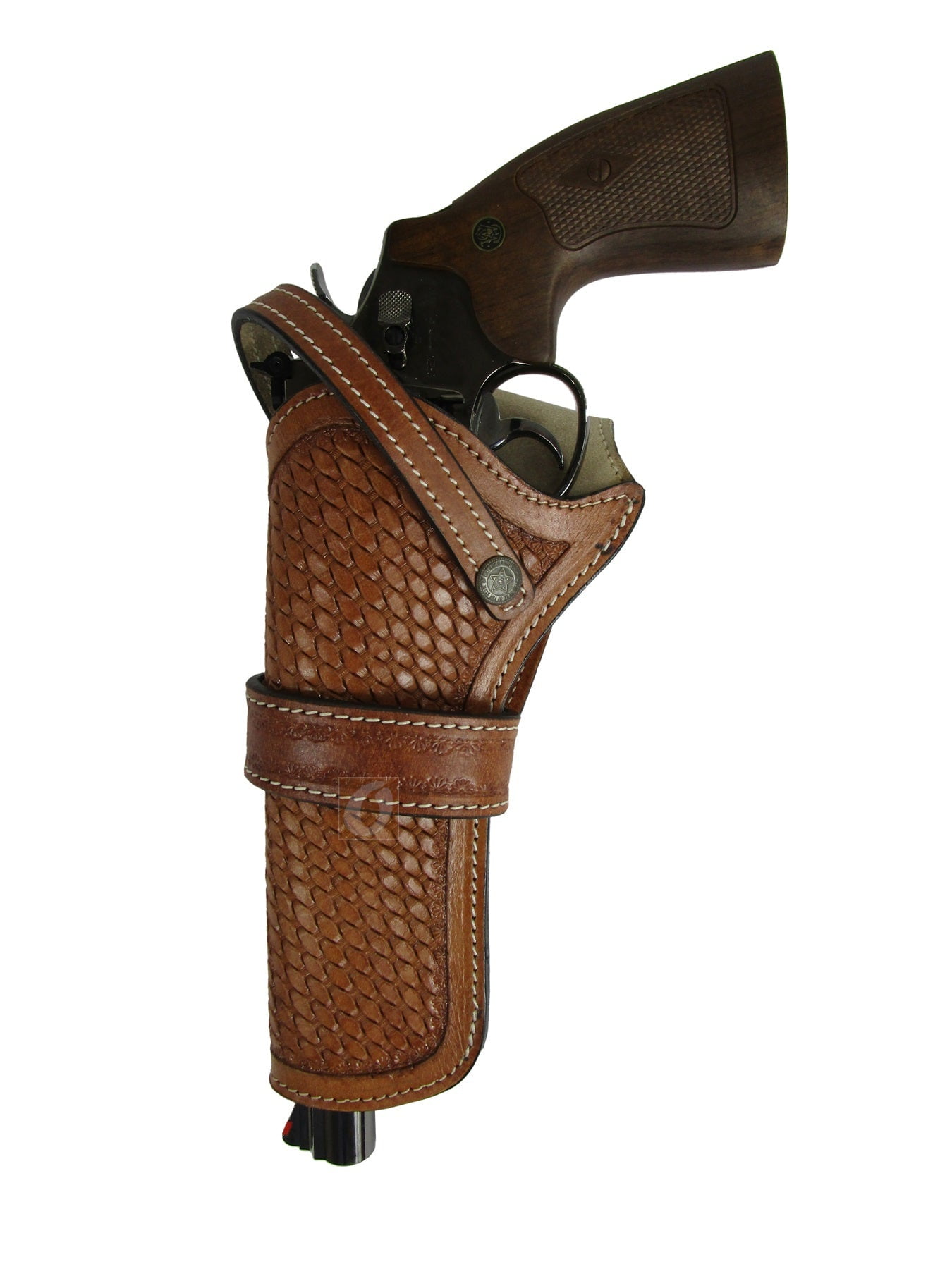 Leather Holster Basket Tooled Long Barrel Western Gun Cover Tan Color - Left Handed