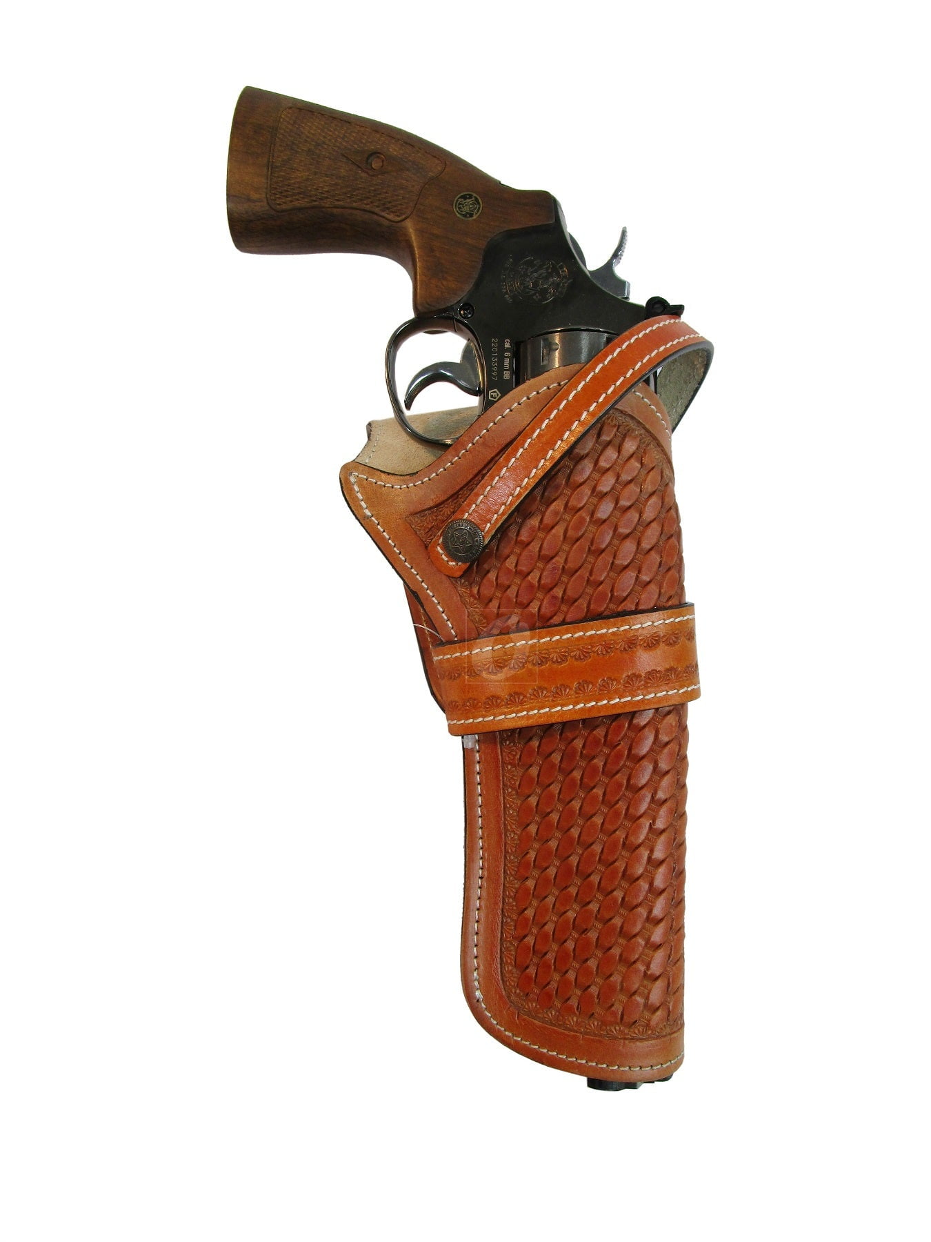 Leather Holster Basket Tooled Long Barrel Western Gun Cover Tan Color - Right Handed