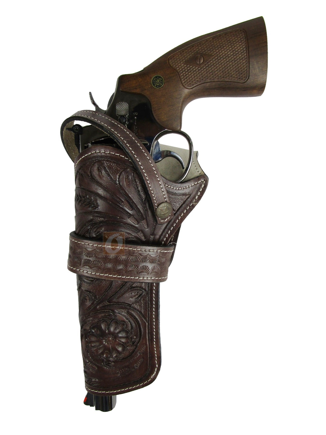 Leather Holster Floral Tooled Long Barrel Western Gun Cover Brown Color - Left Handed