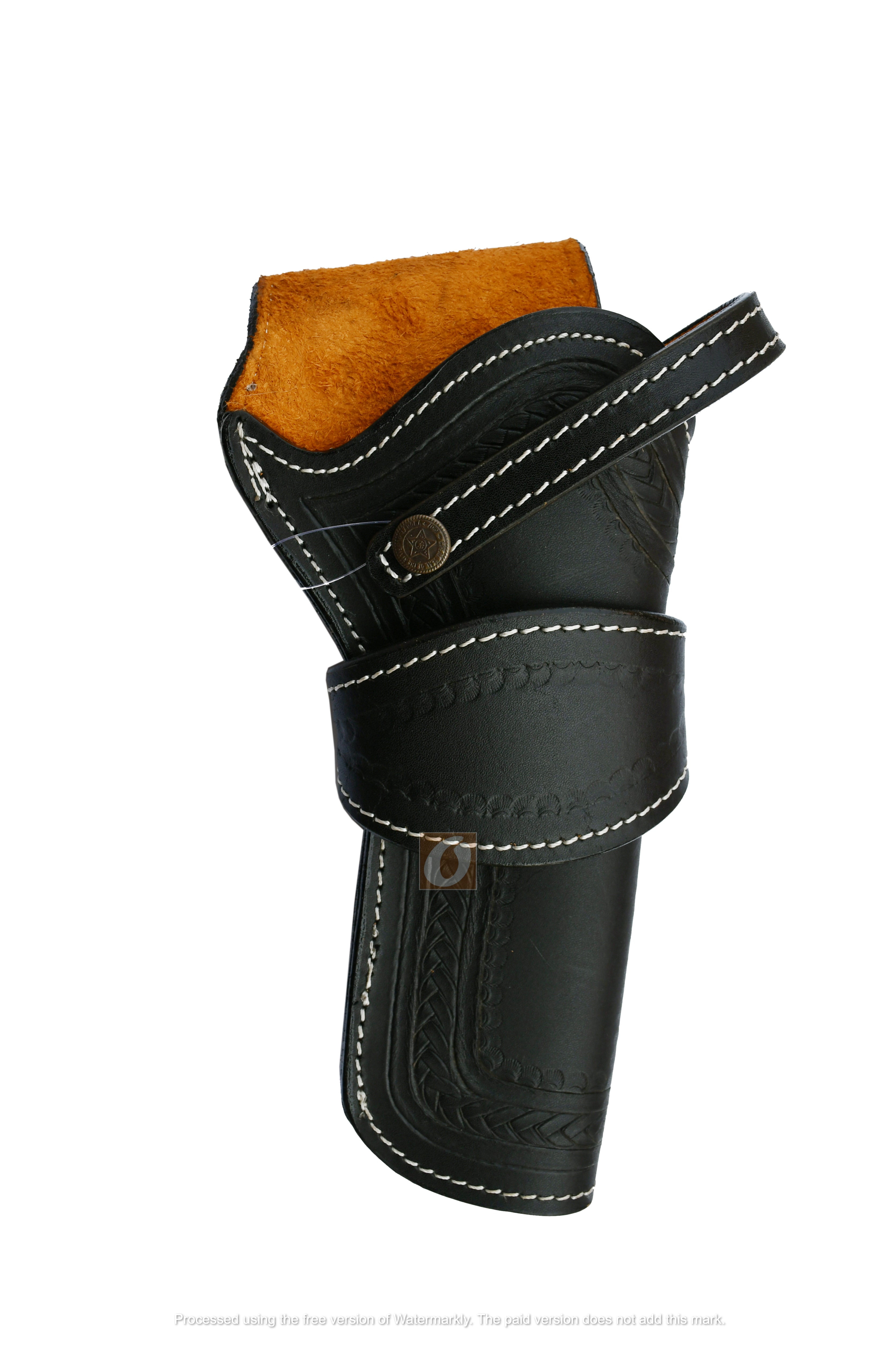 Leather Holster Heart Tooled Long Barrel Western Gun Cover Black Color - Right Handed