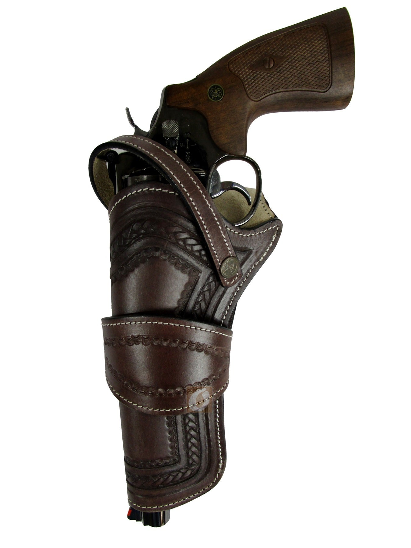 Leather Holster Heart Tooled Long Barrel Western Gun Cover Brown Color - Left Handed