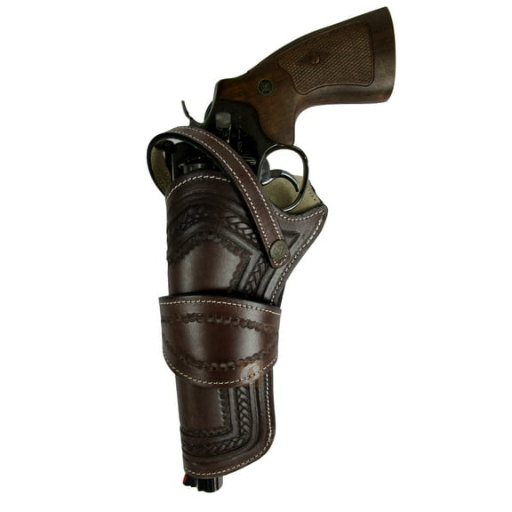Leather Holster Heart Tooled Long Barrel Western Gun Cover Brown Color - Left Handed