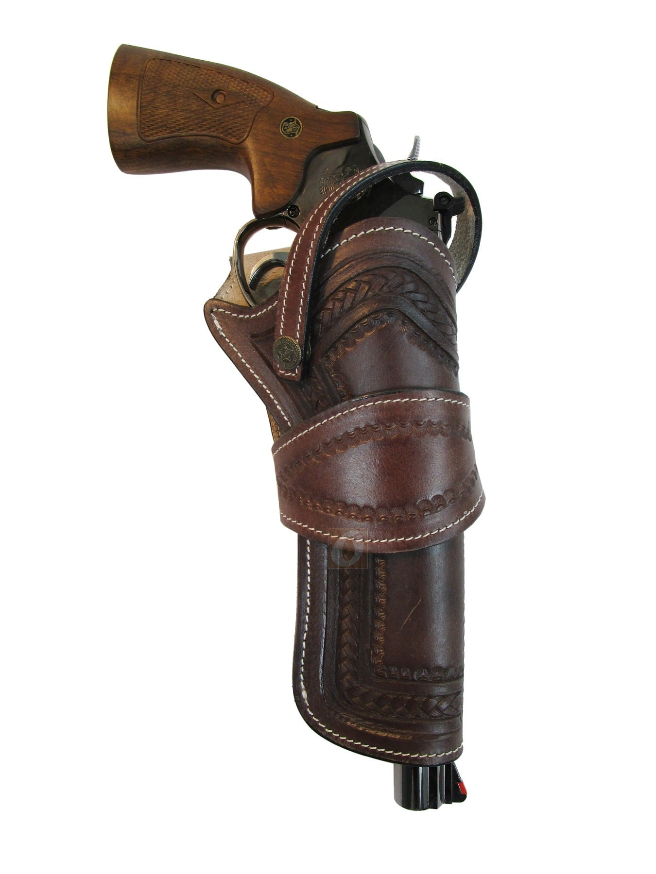 Leather Holster Heart Tooled Long Barrel Western Gun Cover Brown Color - Right Handed