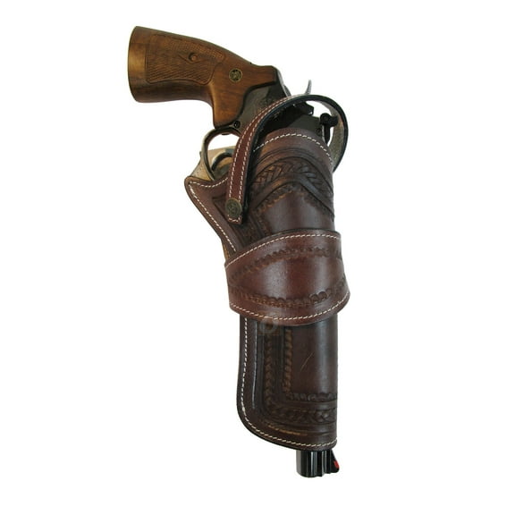 Leather Holster Heart Tooled Long Barrel Western Gun Cover Brown Color - Right Handed