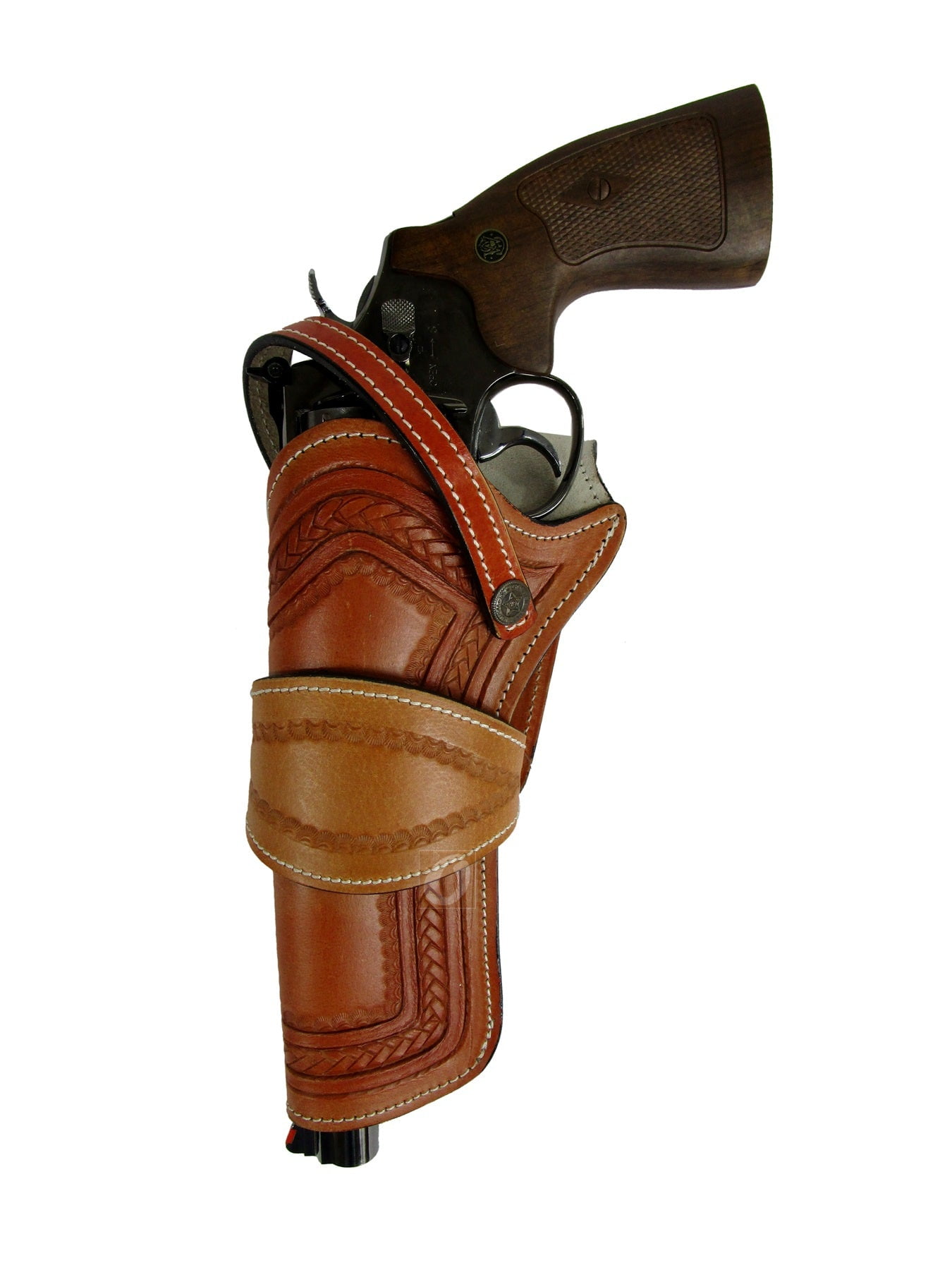 Leather Holster Heart Tooled Long Barrel Western Gun Cover Tan Color - Left Handed