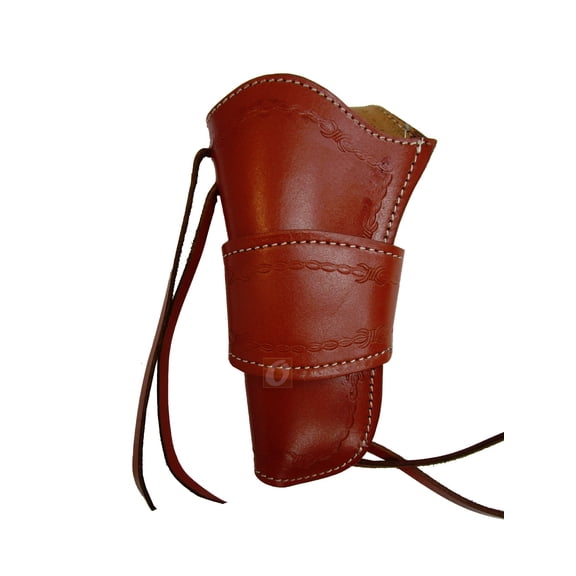 Leather Holster Long Barrel OWB Revolver Pistol Fit Barbed Tooled Red - Left Hand