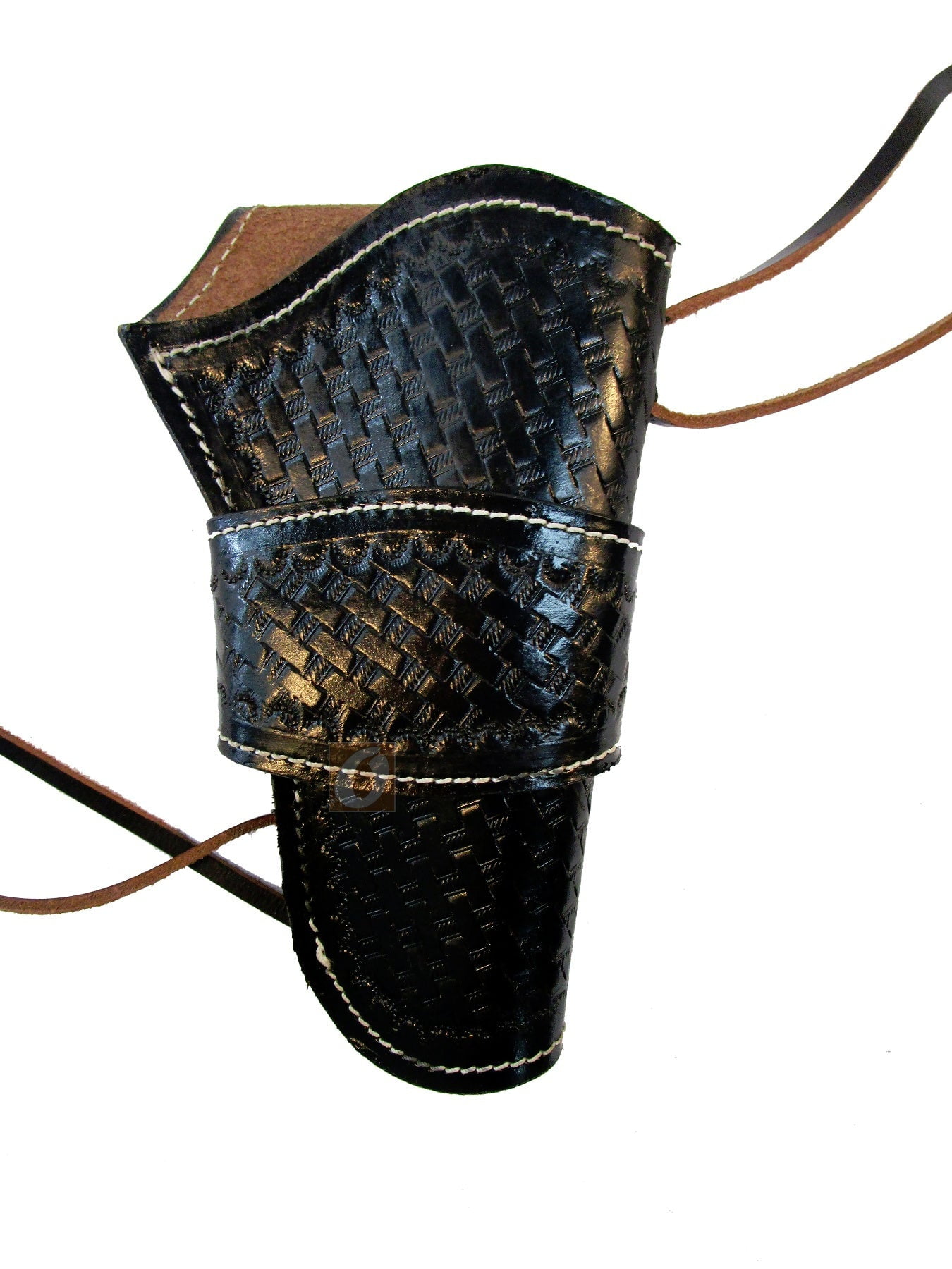 Leather Holster Long Barrel OWB Revolver Pistol Fit Basket Tooled Black - Right Hand