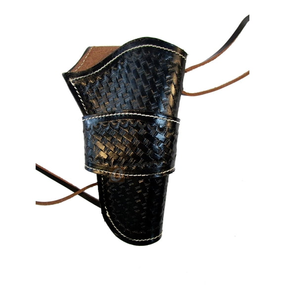 Leather Holster Long Barrel OWB Revolver Pistol Fit Basket Tooled Black - Right Hand