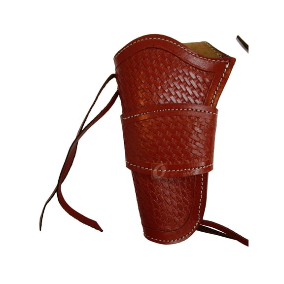 Leather Holster Long Barrel OWB Revolver Pistol Fit Basket Tooled Red - Left Hand