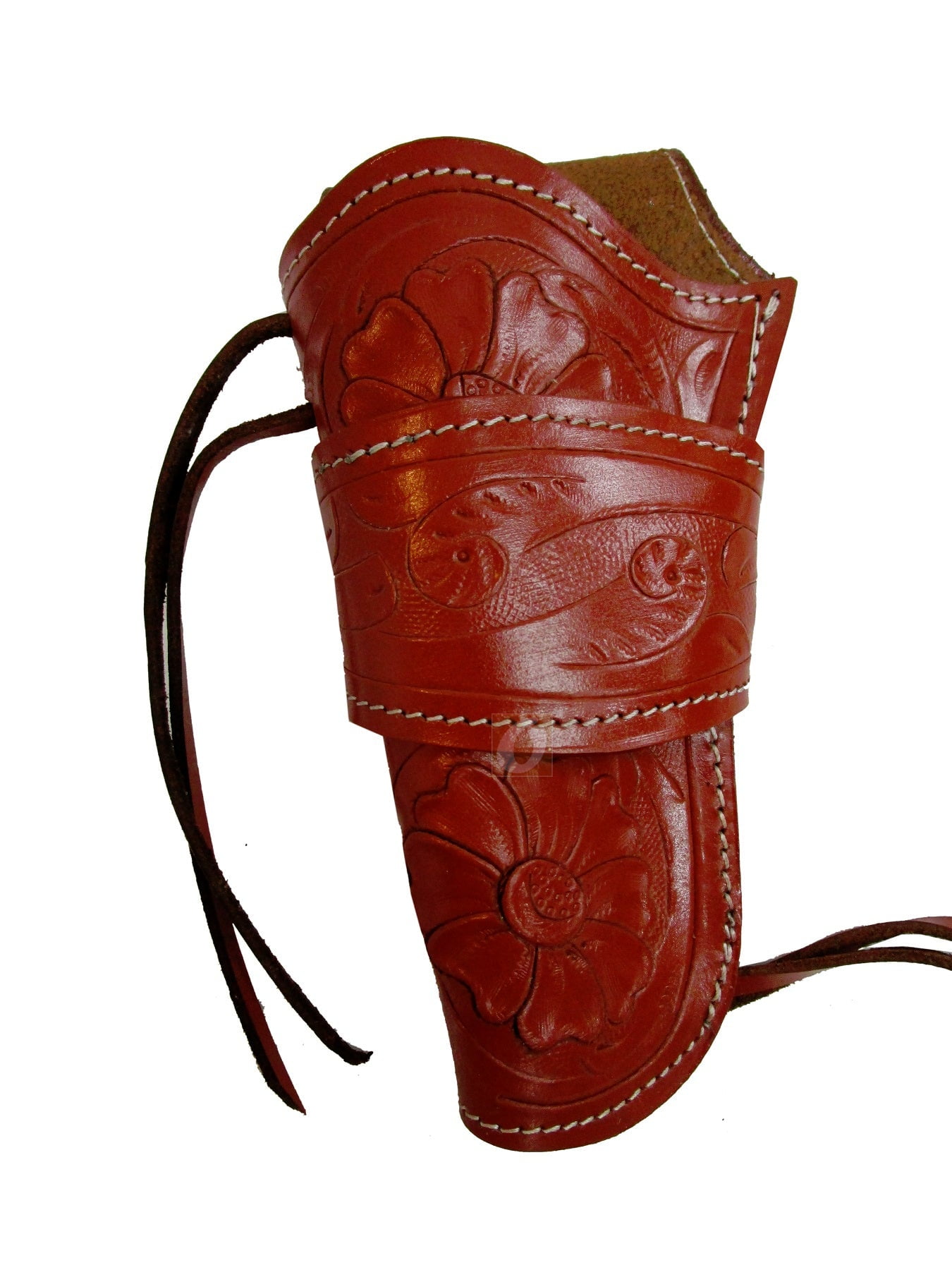 Leather Holster Long Barrel OWB Revolver Pistol Fit Floral Tooled Red - Left Hand