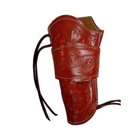 Leather Holster Long Barrel OWB Revolver Pistol Fit Floral Tooled Red - Left Hand