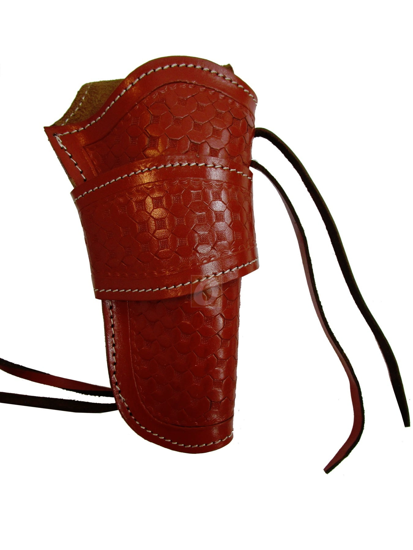 Leather Holster Long Barrel OWB Revolver Pistol Fit Waffle Tooled Red - Right Hand